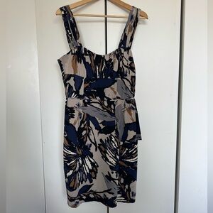 Trina Turk Navy, Taupe and Beige Floral Mini Dress